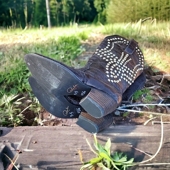 REBA Studded Metallic Bronze Leather Cowboy Boots 5.5 Biker Western Cowgirl - Picture 11 of 15